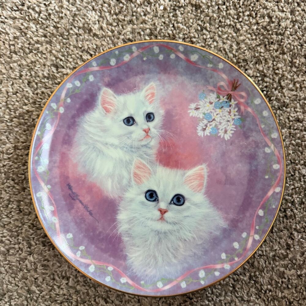 White Cats Danbury Mint Collector Plate "Tasha & Tanya" 1991 Purrfect Pairs
